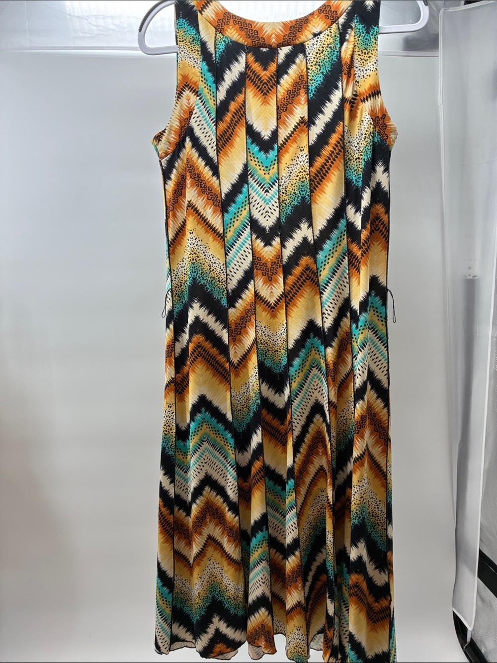 Sleeveless Chevron Maxi Dress in Teal, Mustard & Black